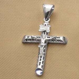 REAL Sterling Silver Thick Heavy Crucifix Pendant, Stamped 925, Christian Cross